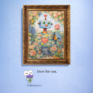 Aquí para Ti – Tarjeta de Arte de Robot Floral
