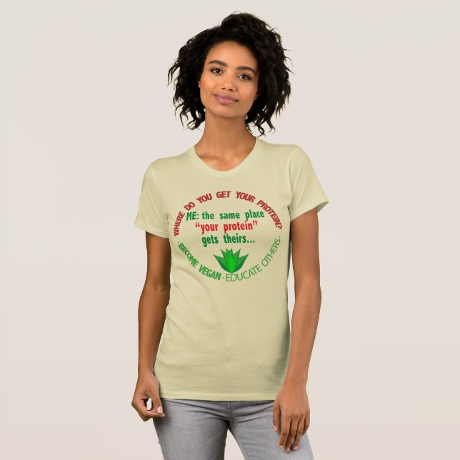 ¿AQUÍ USTED CONSIGUE SU PROTEÍNA? Camiseta del _ (Anverso completo)