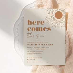 Aquí viene el Baby Shower de Sun Boho   Invitación