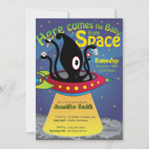 Aquí viene el bebé de la invitación espacial