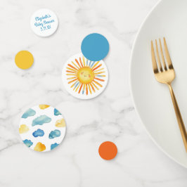 Aquí viene el confetti de la mesa de Baby Shower d