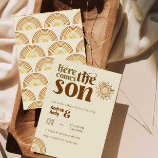 Aquí viene el hijo de la ducha de bebé Invitación