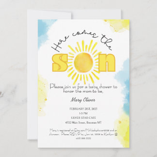 ¡Aquí viene el hijo! Invitación de Baby Shower