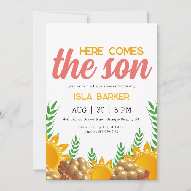 Aquí viene el hijo que brilló la invitación a la d (Anverso)