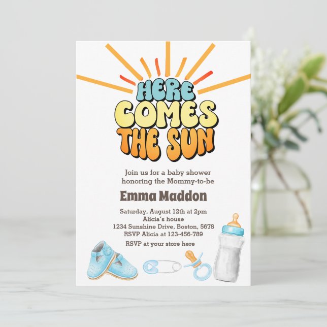 Aquí viene el sol Invitación de Baby Shower (Anverso de pie)