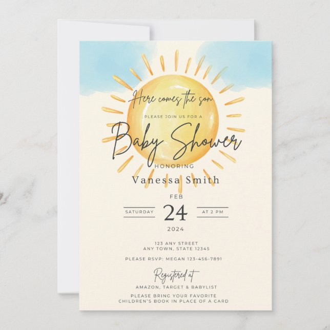 Aquí viene el sol - Invitación de Baby Shower (Anverso)