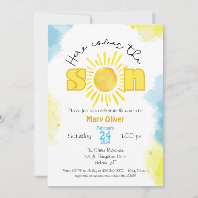 Aquí viene el sol, la invitación a la ducha de beb (Anverso)