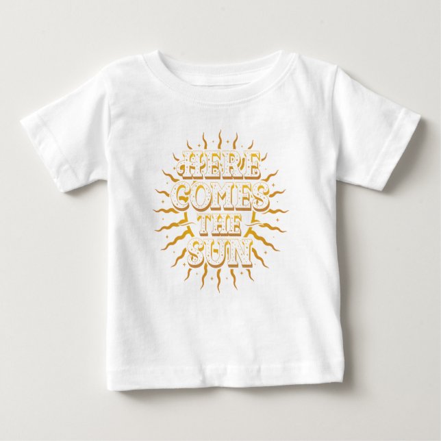 Aquí Viene La Camiseta Superior Del Bebé Sol / Bla (Anverso)