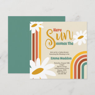 Aquí viene la invitación de Baby Shower de Retro s