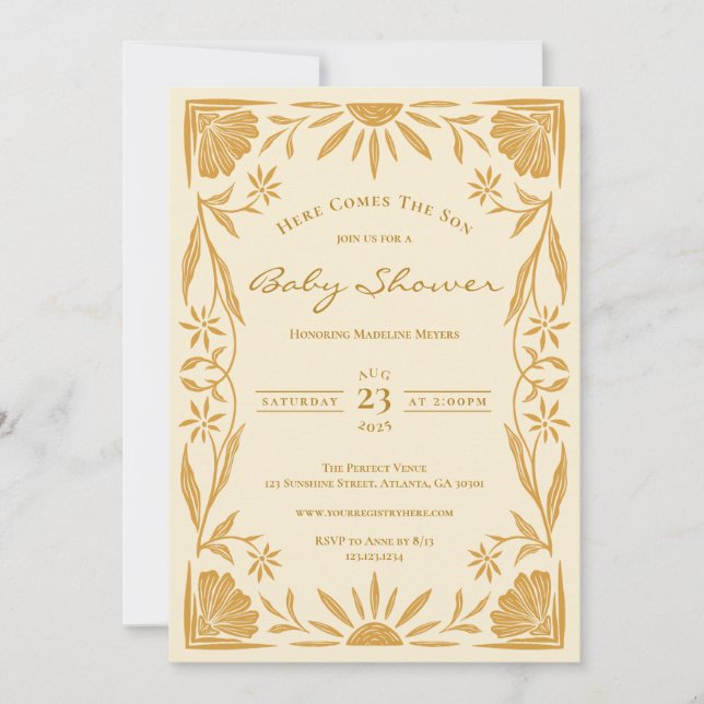 Aquí Viene La Invitación De Baby Shower De Son (Anverso)