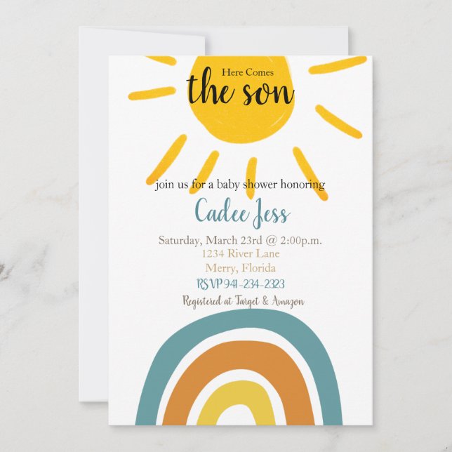 Aquí viene la invitación de Baby Shower de Son (Anverso)