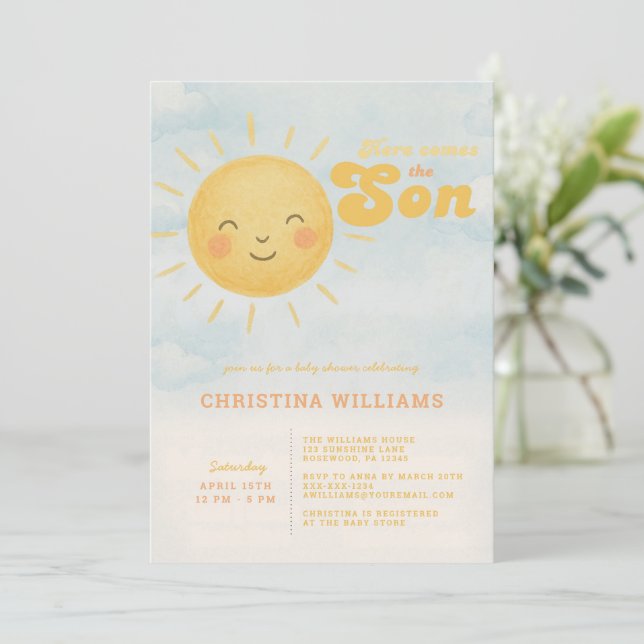Aquí viene la invitación de Baby Shower de Son 🌞  (Anverso de pie)