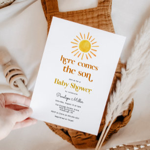 Aquí viene la invitación de Baby Shower del hijo