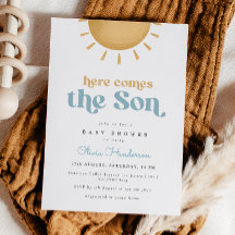 Aquí viene la invitación de Baby Shower del hijo