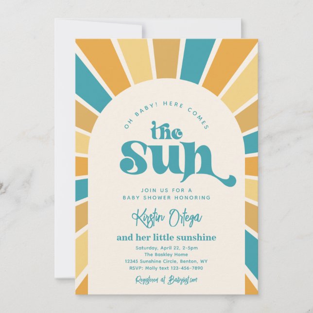 Aquí Viene La Invitación De Sun Baby Shower (Anverso)