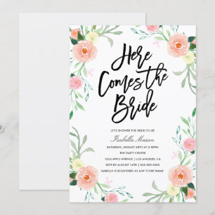 Aquí viene la invitación nupcial de la ducha de la