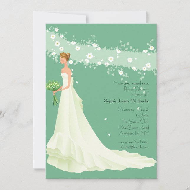 Aquí viene la invitación nupcial de la ducha de la (Anverso)