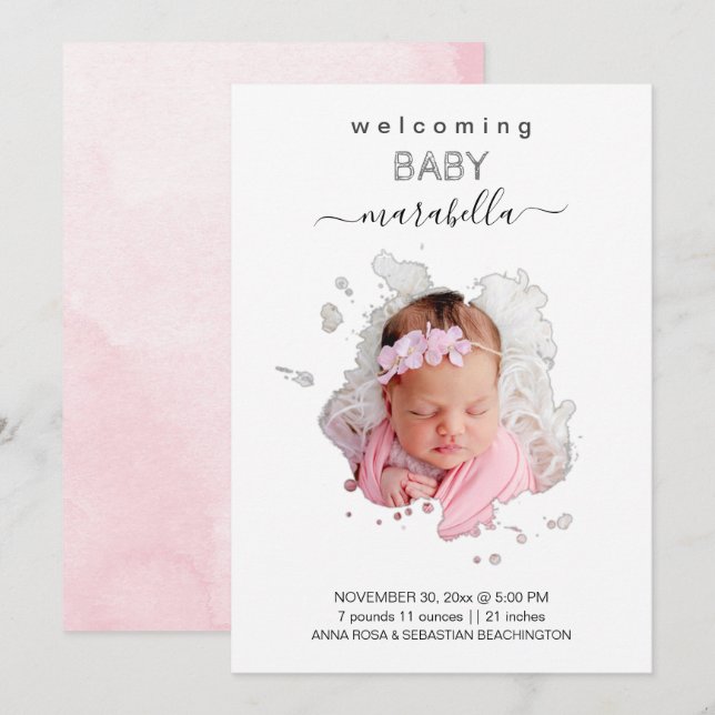 *~* AR21 Foto artística Invitación de niña de bebé (Anverso / Reverso)