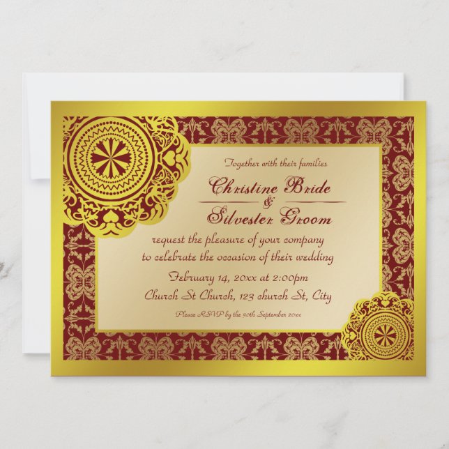 Arabesque Gold Lace, invitación de boda 5.5x7.5 (Anverso)