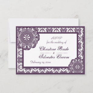 Arabesque Morado Encaje, 3.5" x 5" RSVP de boda