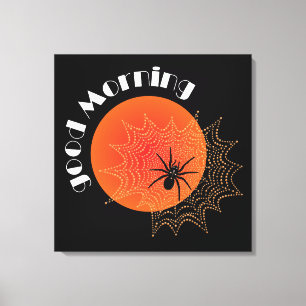 Araña de cruz en la red con alba lienzo