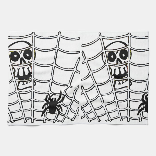 Araña en la web con toalla de cocina de Halloween (Horizontal)