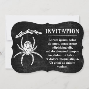 Araña gótica colgando de la invitación a la sucurs