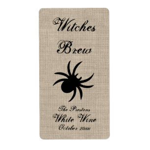 Araña negra en la etiqueta de vino de Burlap
