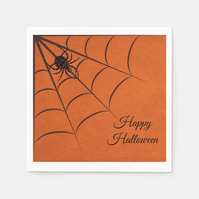 Araña negra, servilleta de papel Naranja de Hallow (Anverso)