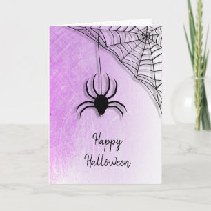 Araña negra y tarjeta de Halloween feliz en la web