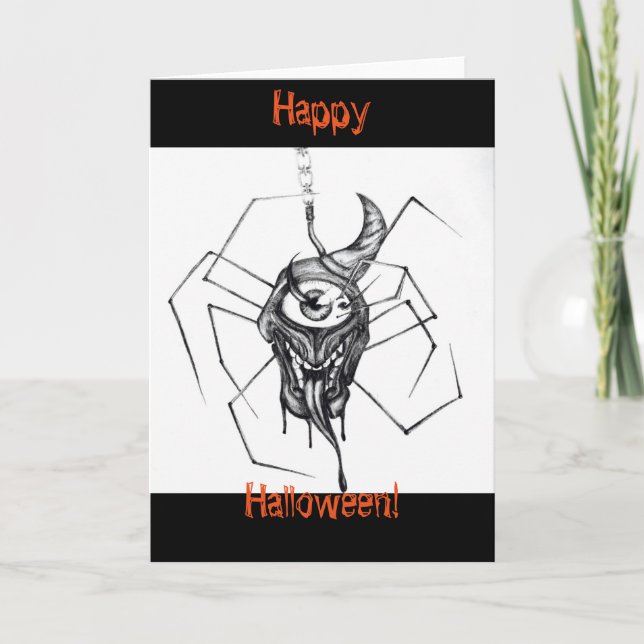 Araña que dibuja la tarjeta de Halloween (Anverso)