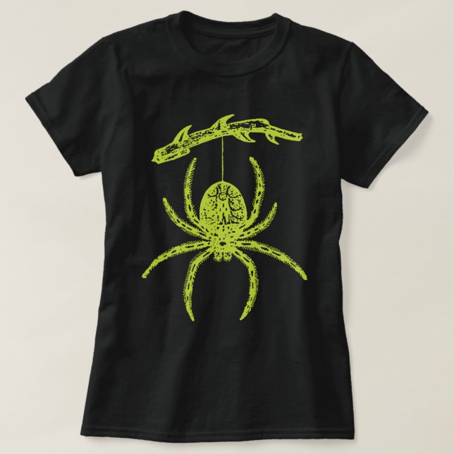 Araña verde colgando de la camiseta de rama (Diseño del anverso)