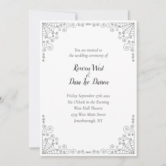 Araña Web Boda gótica invitación (Anverso)