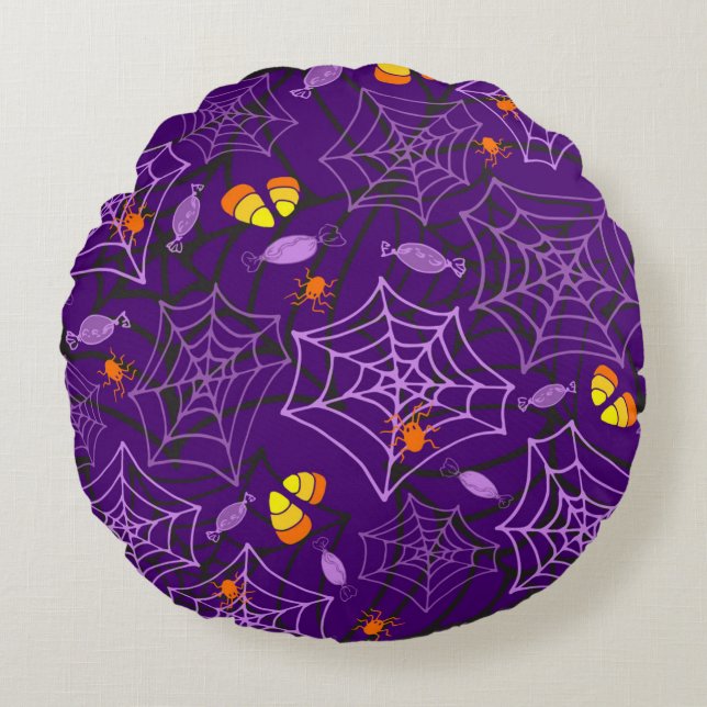 Arañas de Halloween y almohada morada de caramelo (Anverso)
