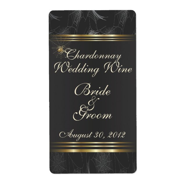 Arañas doradas Sello de vino de boda elegante (Frente)