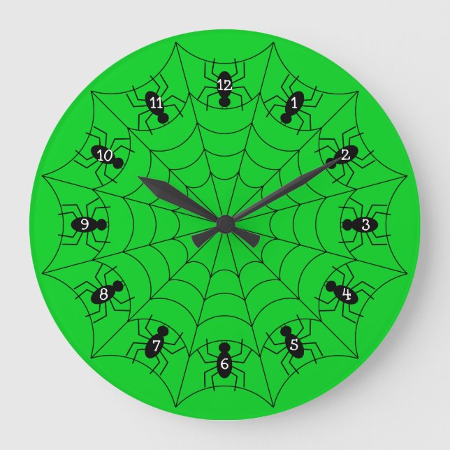 Arañas en un reloj de telaraña en verde (Anverso)