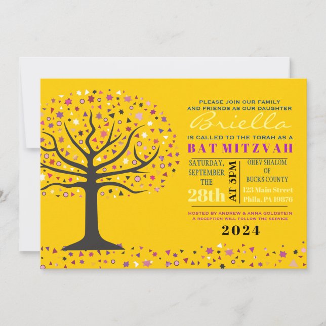 Árbol abstracto de la vida Bat Mitzvah Invitación  (Anverso)