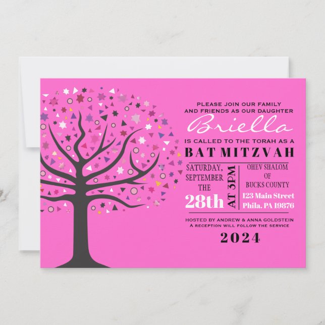 Árbol abstracto de la vida Bat Mitzvah Invitación (Anverso)