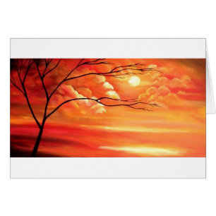 Árbol abstracto y puesta del sol roja