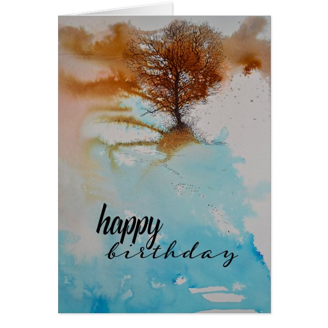 Árbol acuarela Arte Feliz cumpleaños (Frente)