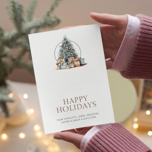 Árbol azul de Navidad personalizado (Blue Christmas Tree Personalized Holiday Cards from Ricaso. Stunning, Simple Christmas cards)