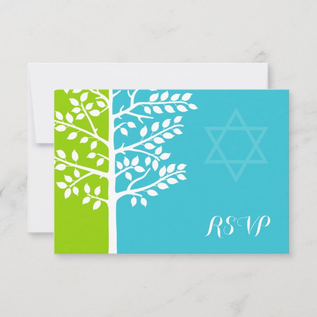 Árbol azul verde Verde azulado Bat Mitzvah RSVP (Anverso)