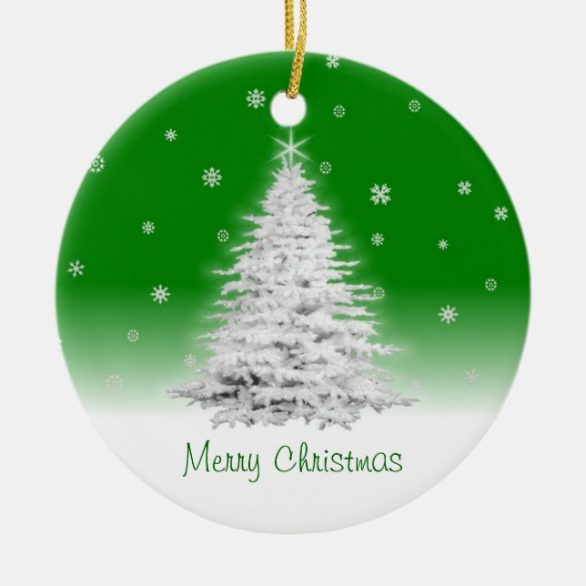 Árbol blanco de Navidad en el ornamento verde (Frente)