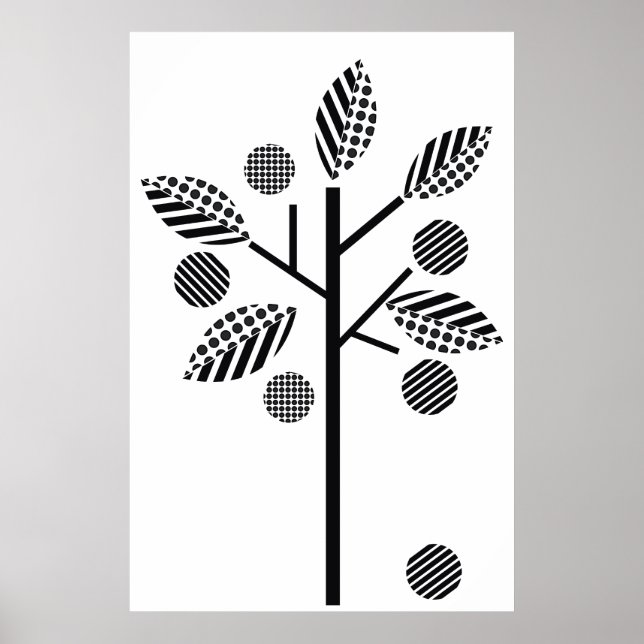 Árbol blanco negro sobre poster de impresión de fo (Frente)