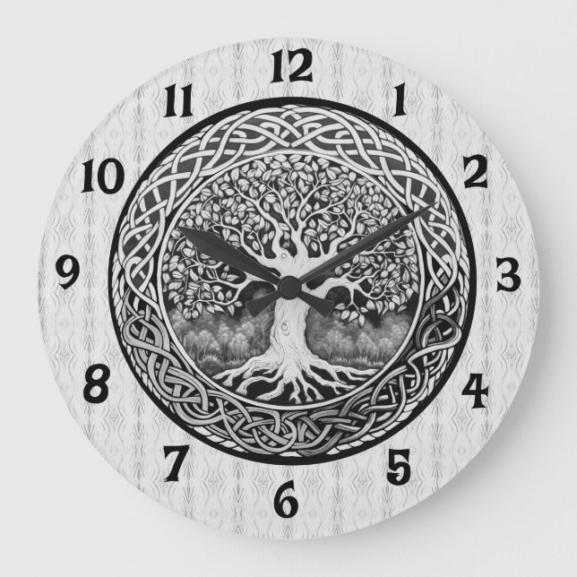 Árbol blanco y negro de vida grande reloj (Anverso)