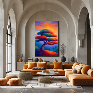 Árbol Bonsái Zen Arte de Paisaje Puntillismo