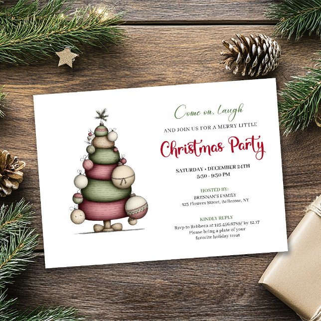 Árbol caprichoso rojo verde invitación minimalista (Whimsical tree red green minimalist holiday invite)