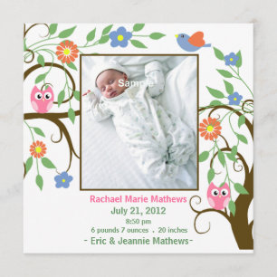 Árbol colorido con Invitación de bebé de búhos