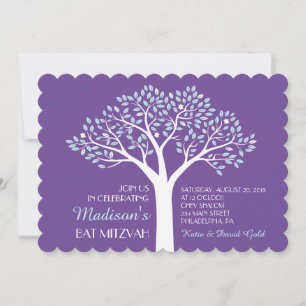 ÁRBOL CON ESTRELLAS Morado Bat Mitzvah Invitación