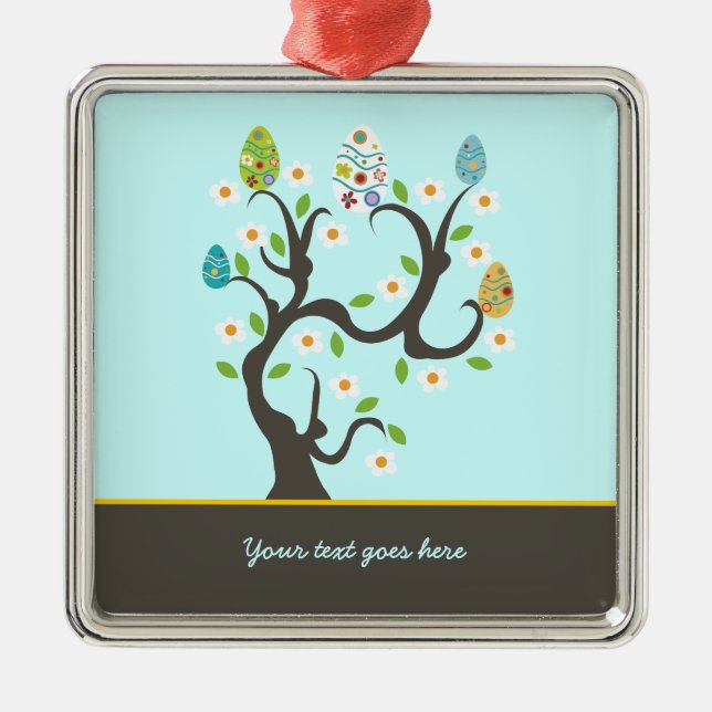 Árbol con huevos de Pascua y flores adorno persona (Frente)